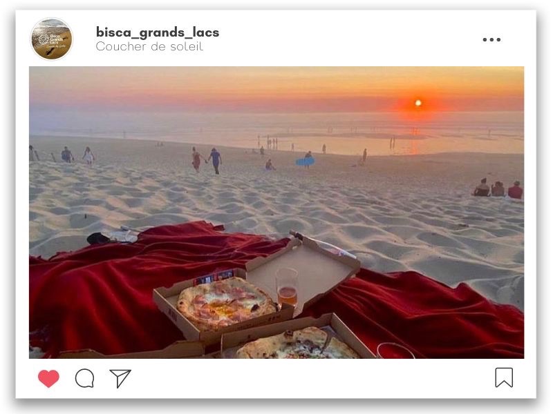 Le combo apéro-pizza-sunset face au coucher du soleil à Bisca Grands Lacs